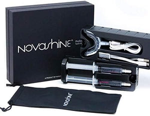 Novashine Professional Teeth Whitening Kit for Him: Advanced Blue LED Light Concentrated Peroxide Gel Smartphone Adapter Travel Bag &amp 2-Year Warranty