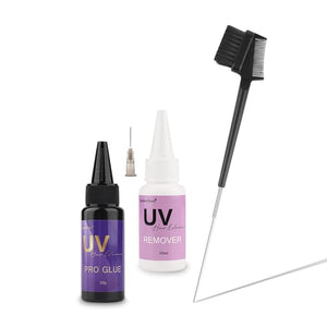 Super Fast UV Hair Extension Tool Kit - 30g Glue Remover Bonding Glue Replacement Accessories Styling Comb for Invisible Extensions