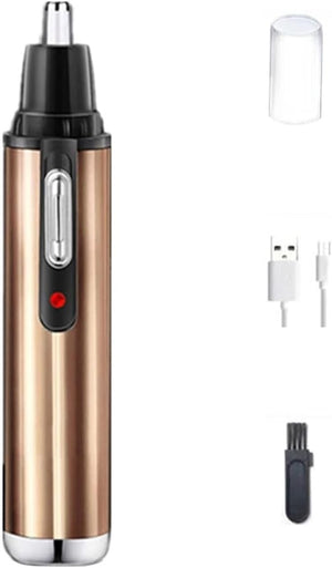 2-in-1 Rechargeable Electric Nose Hair Clipper Unisex Fully Automatic Washable Trimmer with Multi-Kinetic Shaving(Gold Single nose hair B)