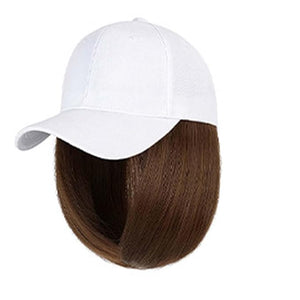 Woman Wig Baseball Cap with Hair Extensions Straight Short Bob Hairstyle Adjustable Wig Hat Duck Tongue Hat Wig