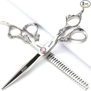 Professional Japanese Hair Scissors - 440C Stainless Steel/Rose Razor Edge (7-inch, 2pc Set) with Gift Scissors Bag