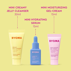 BYOMA So Hydrating Set - Barrier Repair Skincare Set - Creamy Jelly Cleanser, Hydrating Face Serum &amp; Ceramide Face Moisturizer for Dry Skin - Anti Wrinkle, Alcohol Free Skin Care - 30ml, 15ml, 15m