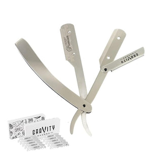 GRAVITY RAZORS Professional Straight Razor Kit ? Minimal Exposure Includes 10 Premium Blades 0.5mm Exposed Chrome