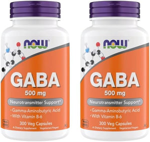 Now Supplements GABA 500 mg Capsules, Premium GABA Supplement for Stress Relief, Vegetarian, Vegan, and Kosher Friendly, Ideal for Balanced Brain Function*, 300 Capsules (Pack of 2)