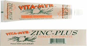 VITA-MYR Value Package 1 ? 1 Tube Original 4 Oz Zinc+ Natural Toothpaste &amp 1-16 Oz Natural Mouthwash. Gluten Free. Vegan No SLS No Sugar Fluoride Alcohol or Saccharin.