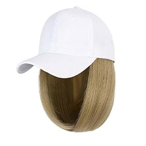 Woman Baseball Cap with Hair Extensions Straight Short Bob Hairstyle Adjustable Wig Hat 14inch Duck Tongue Hat Wig