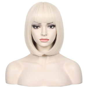 WildCos Short 12 Inches Straight Synthetic Cosplay Wig for Women (off white)