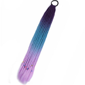 Synthetic Gradient Boxing Braided Ponytail For Girls With Elastic Hair Rubber Bands Hair Accessories Wig Headband Hairpiece