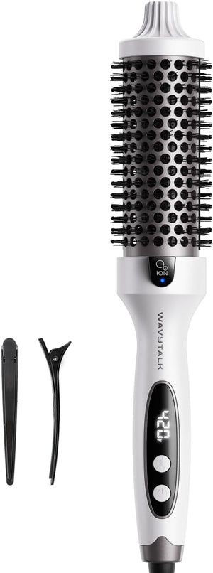 Wavytalk Blowout Boost Thermal Brush 1.5 inch Heated Round Brush for Blowout Look Negative Ion Technology Ceramic Tourmaline 5 Temperature Settings Dual Voltage White