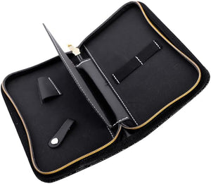 Leather Hairdresser Scissor Case - Grey Hair Stylist Shear Holder with Zipper Closure, Hair Tool Organizer for Salon and Travel