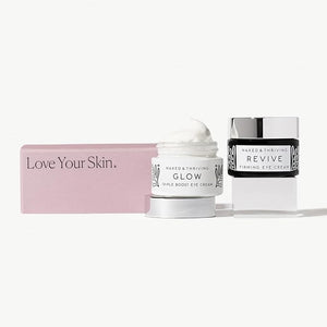 Naked &amp Thriving The Radiant Eye Set | Glow Triple Boost Eye Cream (15 mL) + Revive Firming Eye Cream (15 mL) with Peptides Hyaluronic Acid Bakuchiol and Shea Butter (Set of 2)