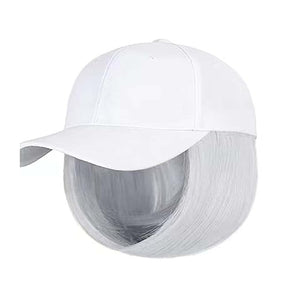 Woman Baseball Cap with Hair Extensions Straight Short Bob Hairstyle Adjustable Wig Hat 14inch Duck Tongue Hat Wig