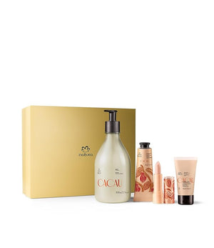natura - Cacau Holiday Collagen Boost Gift Set ? Brazilian 100% Vegan Body Lotion + Hand Cream + Lip Balm ? Deep Hydration &amp; Firming Skin Ritual ? Eco Packaging, Fair-Trade Cacao
