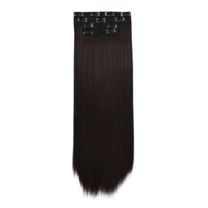 REECHO 20" Straight Long 4 PCS Set Thick Clip in on Synthetic Hair Extensions Dark Brown with Little Reddish