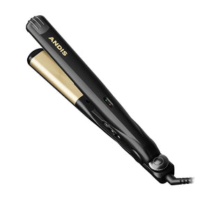 Andis 67695 Professional Curved Edge 1-inch 450¨¬F High Heat Tourmaline Nano-Ceramic Hair Flat Iron with Dual Voltage and Auto Shut-Off - Frizz-Free Ceramic Hair Straightener - Black/Gold