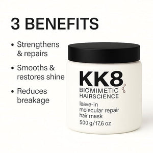 KK8 Biomimetic HairScience Leave-In Molecular Repair Hair Mask Professional Strength Treatment for Frizz Control and Breakage 500g/17.6 oz