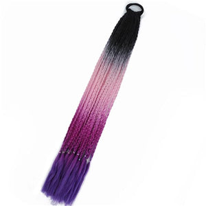Synthetic Gradient Boxing Braided Ponytail For Girls With Elastic Hair Rubber Bands Hair Accessories Wig Headband Hairpiece