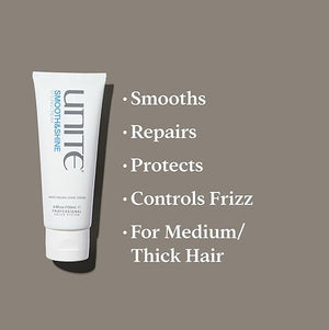 UNITE Hair - SMOOTH&ampSHINE Styling Cream - Tames Frizz Adds Shine &amp Softness - Hydrates Protects &amp Repairs with Argan Oil Coconut &amp Honey - Ideal for Medium to Thick Hair - 3.5 oz
