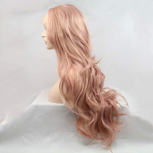 pink wig Synthetic Rose Gold Pink Lace Front Wigs For Women Hair Long Wavy Wigs Heat Resistant Fiber Long Pink Hair