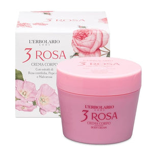 L'Erbolario Body Cream - Moisturizing Body Butter for Dry Skin - Prevents Skin Aging - Firming Skin Care with Floral and Spicy Scent - 3 Rosa - 6.7 oz