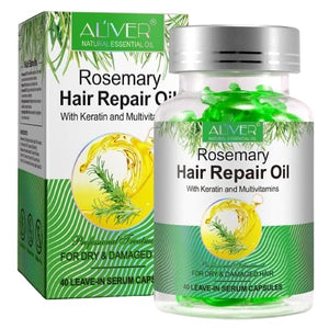 Rosemary Hair Repair Oil 40 Leave-In Serum Capsules with Keratin and Multivitamins for Deep Nourishment Strengthening and Hydrating Treatment for Dry Damaged and Frizzy Hair