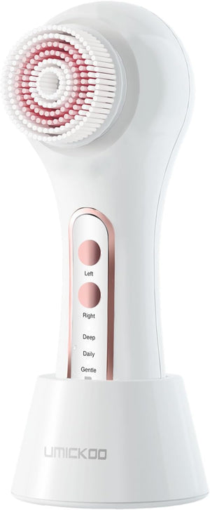 Face Scrubber Exfoliator, Rechargeable Facial Cleansing Brush with 2-Way Rotation &amp; 3 Modes, 30-Day Runtime, 5 Brush Heads for SPA-Level Care, IPX7 Waterproof, Deep Cleaning for All Skin Types