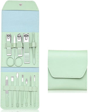 Manicure Cutters Nail Clipper Set Portable Stainless Steel Ear Spoon Nail Clippers Pedicure Nail Scissors ToosGreen SET03