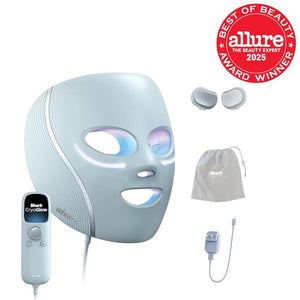 Shark CryoGlow LED Face Mask with Under-Eye Cooling, Anti-Ageing &amp; Blemish Repair, Red &amp; Blue LED, Infrared Light Therapy, USB-C, Remote Control, Storage Bag, Blue Frost, FW312