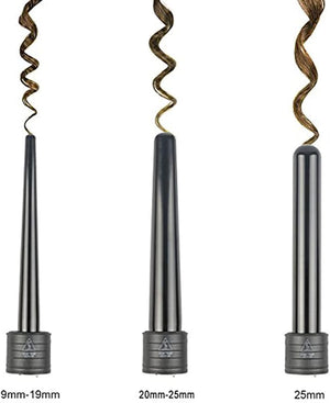 iMissiu Tourmaline 3 in 1 Curling Wand Set with 3 Interchangeable Curling Iron Ceramic Barrels with Heat Resistant Glove ? Black