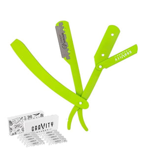 GRAVITY RAZORS Professional Straight Razor Kit ? Minimal Exposure, Includes 10 Premium Blades, 0.5mm Exposed, Green