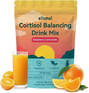 Cortisol Drink Mix for Mental Clarity &amp Digestive Comfort ? Ashwagandha + L-Theanine Powder ? Raspberry Lemonade Flavor ? 20 Single-Serve Packets