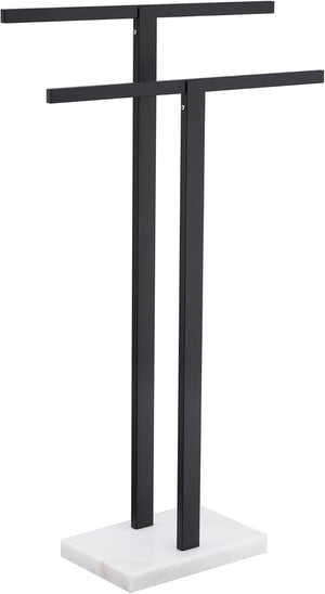 KOKOSIRI Bathroom Towel Rack 2-Tier Standing Towel Racks with Marble Base Stainless Steel Freestanding Towel Bars Thicken Steady Design Matte Black THS0001-BK