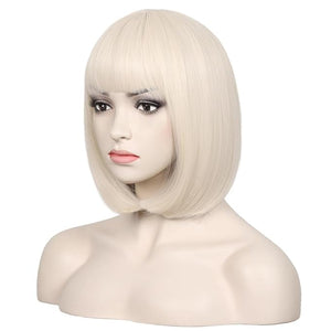 WildCos Short 12 Inches Straight Synthetic Cosplay Wig for Women (off white)
