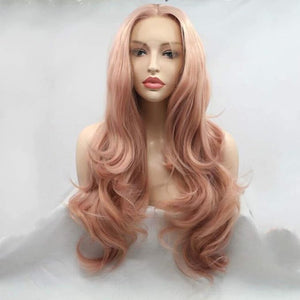 pink wig Synthetic Rose Gold Pink Lace Front Wigs For Women Hair Long Wavy Wigs Heat Resistant Fiber Long Pink Hair