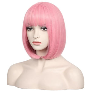 WildCos Short 12 Inches Straight Synthetic Cosplay Wig for Women (Light pink)