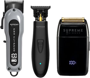 Supreme Trimmer 3-in-1 Barber Bundle | Pro Clipper Lite DLC T-Shaper Trimmer Crunch Lite Foil Shaver | Professional Beard Trimmer/Clipper Kit | Value Bundle 1