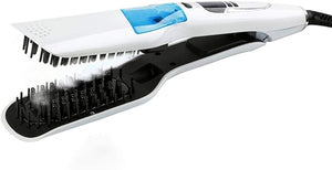 Generic Hair Straightener Comb Brush Professional Steam Straight Hair Ceramic Iron Adjustable Temperature Tourmaline Ceramic Heater Surface Material for Long &amp Short Hair White