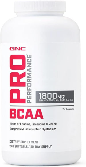 GNC Pro Performance BCAA 1.8g 3rd Party Tested Supplement for Men &amp Women Branched Chain Amino Acids Essential Amino Acids Supports Muscle Protein Synthesis 240 Softgels 40 SVG