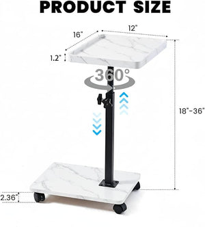 C Table End Table Adjustable HeightC Shaped End for CouchSnack Tables360¡ÆSwivel TV Tray Sofa TableTables That Slide UnderCoffee SideTable for BedChairBath-tub (White Grain Color)