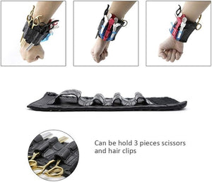 Scissors Bag Pu Leather Scissors Bag Wristband Scissor Pouch Storage Bag Barber Hair Cutting Scissor Case for Home Salon Barber(Black)