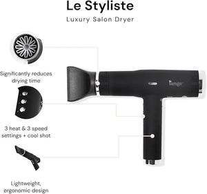 L'ANGE HAIR Le Styliste Luxury Hair Dryer | Quiet Brushless Blow Dryer with Diffuser | 1875 Watts for 4X Faster Drying | Hairdryer with 3 Heat &amp Speed Settings | Best Hair Dryers for Blowouts