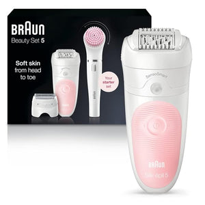 Braun SE5-895 Epilator, Hair Removal Device, Epilator for Women, Includes Shaver and Facial Cleansing Exfoliator Brush Attachments, Waterproof, Cordless and Rechargeable