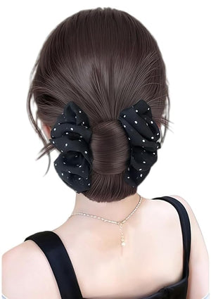Low Bun Wig Clip on Chicken Feather Bun Hairpiece Natural Low Chignon Ponytail Hair Extensions for Women (Brownish Black Color)