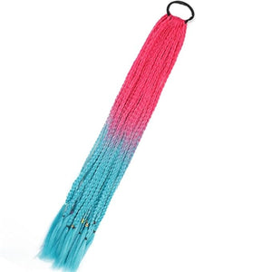 Synthetic Gradient Boxing Braided Ponytail For Girls With Elastic Hair Rubber Bands Hair Accessories Wig Headband Hairpiece