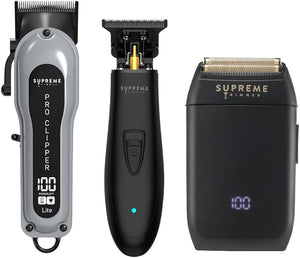 Supreme Trimmer 3-in-1 Barber Bundle | Pro Clipper Lite, DLC T-Shaper Trimmer &amp; Crunch Foil Shaver | Professional Beard Trimmer Men¡¯s Hair Clipper Kit | Black Lite Bundle