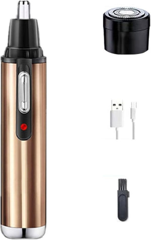 2-in-1 Rechargeable Electric Nose Hair Clipper Unisex Fully Automatic Washable Trimmer with Multi-Kinetic Shaving(Gold Plus shaving heads B)