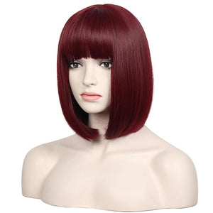 WildCos Short 12 Inches Straight Synthetic Cosplay Wig for Women (Wine red)