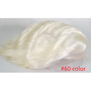 Men's Toupee 10¡¿8 European Virgin Human Hair Toupee Hair pieces for Men Thin Skin Hair Replacement System Lace Front+ Mono Net with PU around Base for Men (#60 color)