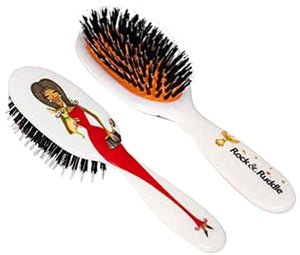 Rock &amp Ruddle Natural Mixed Boar Bristle Hair Brush for Women and Kids (Small/Travel Size 17.5cm) - Perfect for Wet or Dry Hair Detangling Smoothing Blowdrying - Made in UK - Miss Rosanna Design