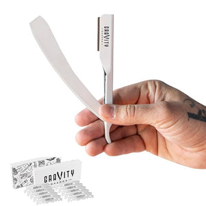 GRAVITY RAZORS Professional Straight Razor Kit ? Minimal Exposure, Includes 10 Premium Blades, 2mm Exposed, White